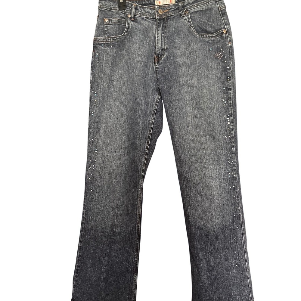 NWOT Bill Blass Jeanswear Size 12 Dark Wash Rhinestone Embellished Bootcut Jeans